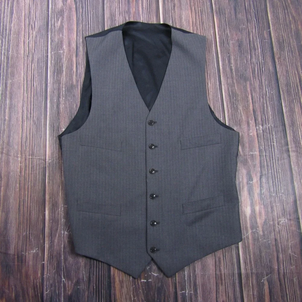 Suit Vest‎ Mens 40 Gray Striped Wool 2 Piece Belted Formal Waistcoat Wedding